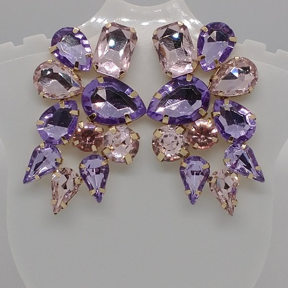 Earrings / Geometric Dangle Drop Earrings Multicolored Crystal Statement… - Picture 3 of 6